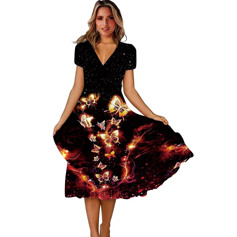 Summer Dress Women Elegant V-Neck Short Sleeve Casual Party Dresses Black Fashion Vintage Flowers Printed Beach Dresses Vestidos
Summer Dress Women Elegant V-Neck Short Sleeve Casual Party Dresses Black Fashion Vintage Flowers Printed Beach Dresses Vestidos