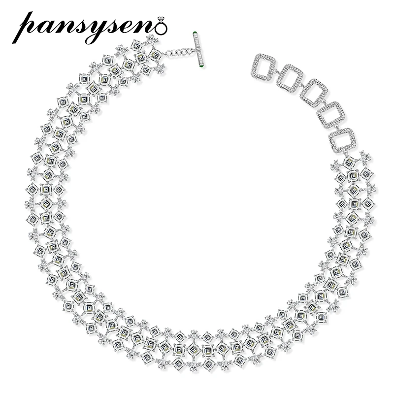 PANSYSEN New Classic 100% 925 Sterling Silver 5x5MM Sparkling High Carbon Diamond Gemstone Necklace for Women Wedding Party Gift
PANSYSEN New Classic 100% 925 Sterling Silver 5x5MM Sparkling High Carbon Diamond Gemstone Necklace for Women Wedding Party Gift