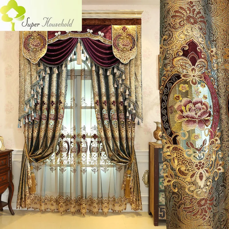 European and American Style Royal Curtains for Living Room Window Luxury Gold Water-soluble Embroidered Curtain Fabric 
European and American Style Royal Curtains for Living Room Window Luxury Gold Water-soluble Embroidered Curtain Fabric