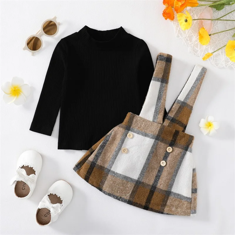 Kid Baby Girl Autumn Clothes Set Solid Ribbed Long Sleeve Half High Neck Pullover + Plaid Print Suspender Skirt
Kid Baby Girl Autumn Clothes Set Solid Ribbed Long Sleeve Half High Neck Pullover + Plaid Print Suspender Skirt