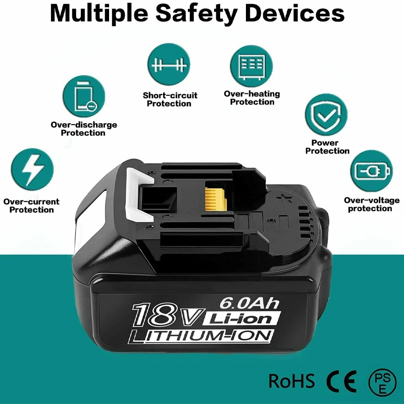 

Перезаряжаемые аккумуляторы BL1860, 18 в, 6000 мАч, литий-ионный аккумулятор для Makita, 6Ah, BL1840, BL1850, BL1830, BL1860B, LXT400, литий-ионный аккумулятор