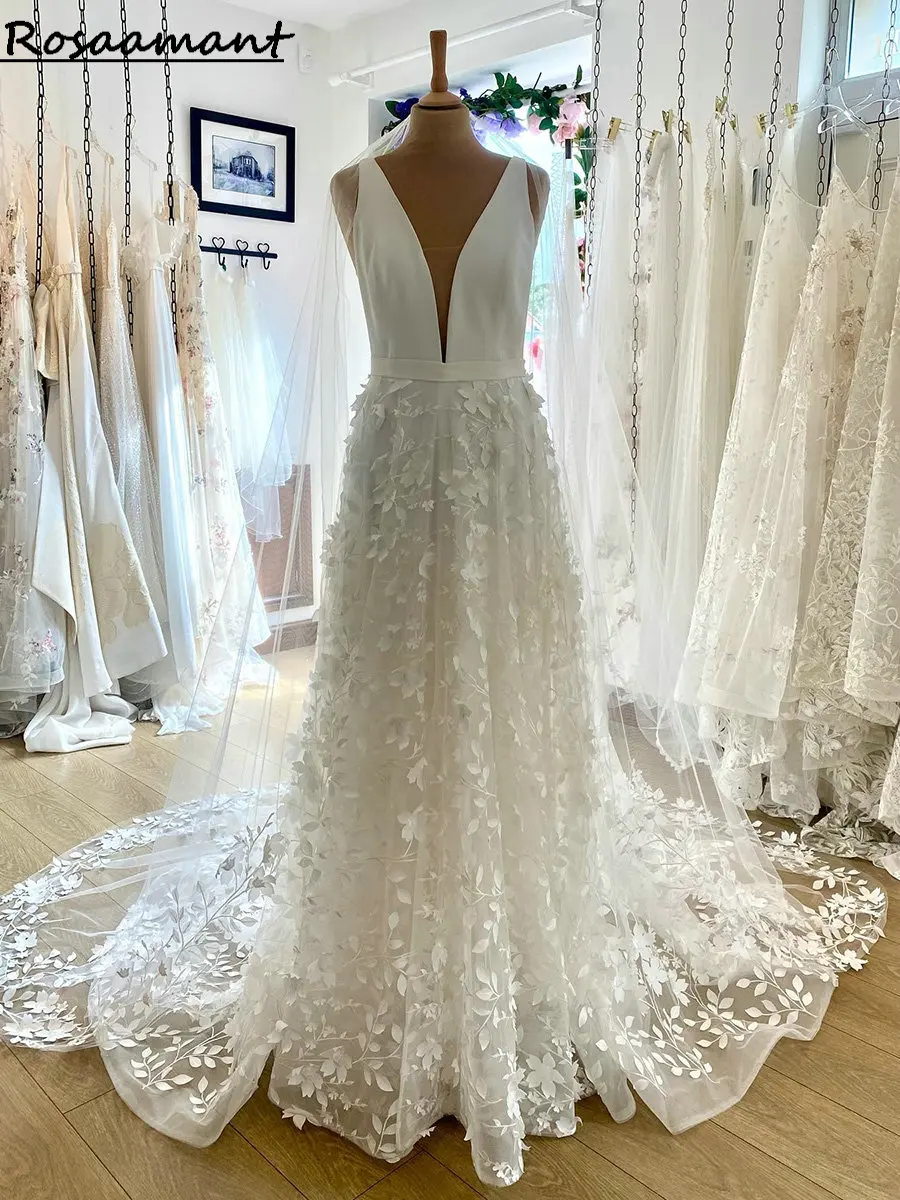Real Image Deep V-Neck Open Back Belt A-Line Wedding Dresses Sleeveless 3D Flowers Lace Boho Country Bridal Gowns
Real Image Deep V-Neck Open Back Belt A-Line Wedding Dresses Sleeveless 3D Flowers Lace Boho Country Bridal Gowns
