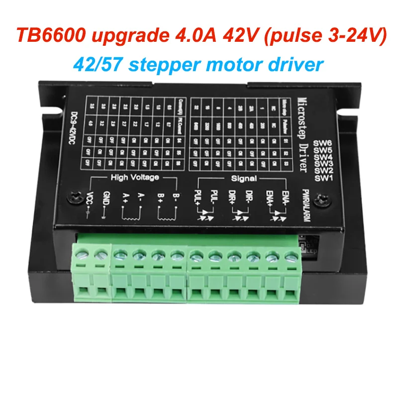 

42/57 Stepper Motor Driver 9-42V DC 32 Subdivision TB6600 Upgrade 4.0A 42V (Pulsed 3-24V)