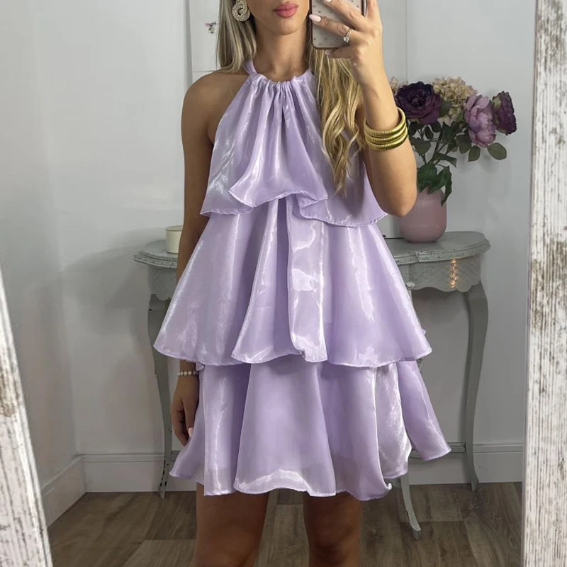 Ladies Temperament Sleeveless Ball Gown Fashion Halter Cascading Ruffle Party Club Dress Women Elegant Off Shoulder Mini Dresses
Ladies Temperament Sleeveless Ball Gown Fashion Halter Cascading Ruffle Party Club Dress Women Elegant Off Shoulder Mini Dresses