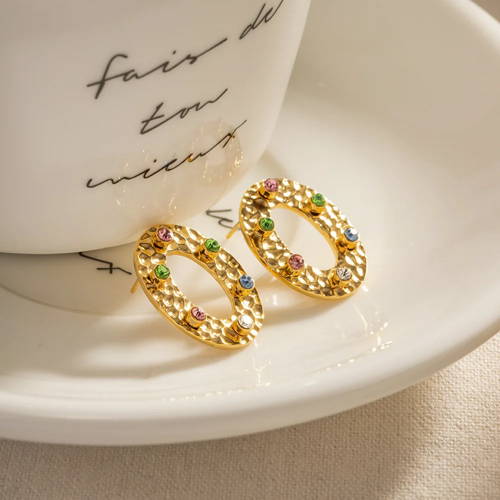 316L Stainless Steel Oval Inlaid Colored Zircon Hollow Earrings For Women Girl New Trend Waterproof Jewelry Gift Party
316L Stainless Steel Oval Inlaid Colored Zircon Hollow Earrings For Women Girl New Trend Waterproof Jewelry Gift Party