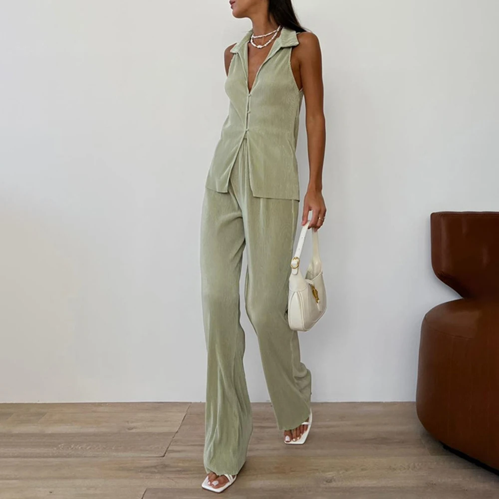 2023 Summer Solid Suits Women Office Lady Fashion Sleeveless Button Blusas Pants Streetwear 2-Piece(Tops+Long trousers) Holiday
2023 Summer Solid Suits Women Office Lady Fashion Sleeveless Button Blusas Pants Streetwear 2-Piece(Tops+Long trousers) Holiday