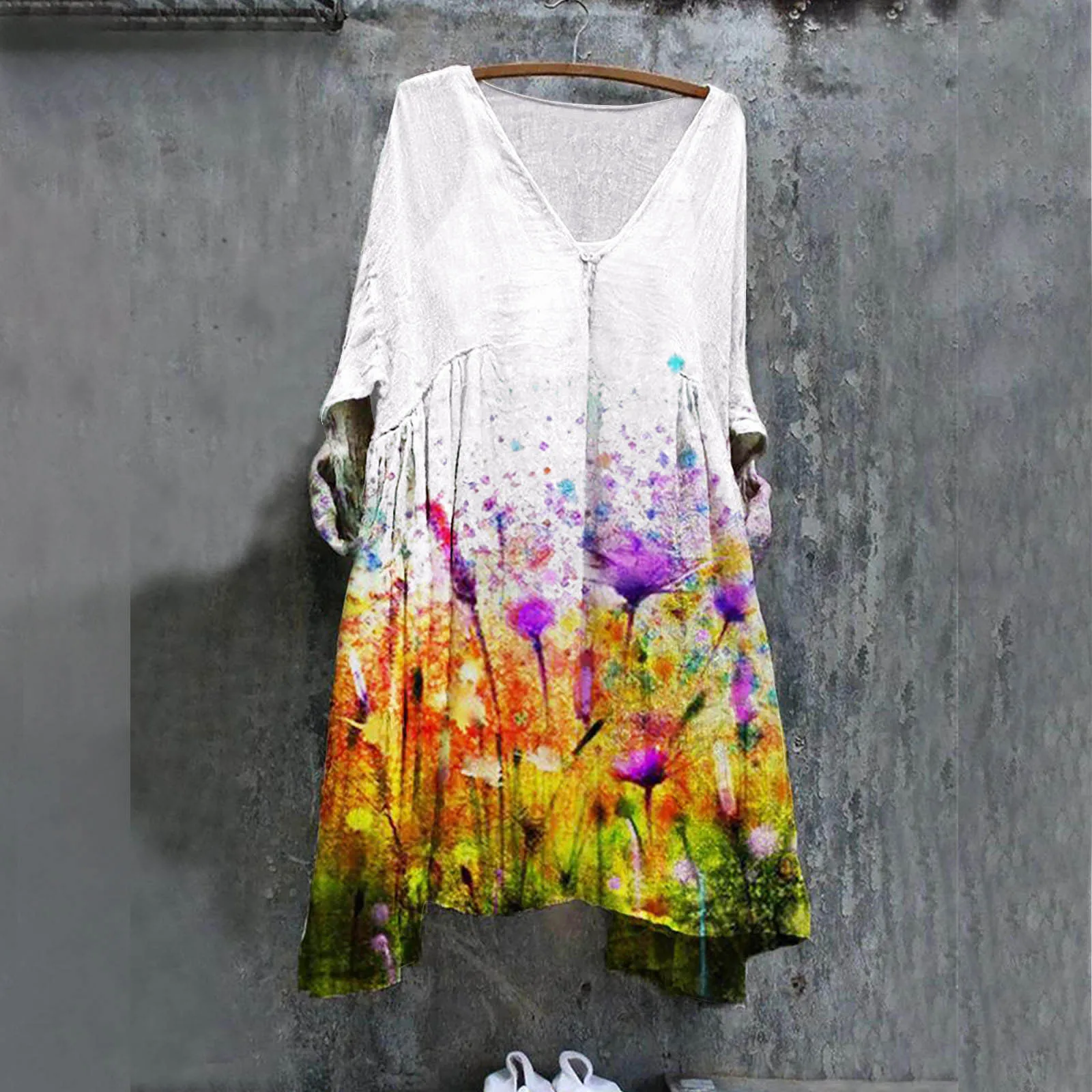 Женские повседневные платья средней длины из хлопка и льна в стиле ретро с рукавом три четверти, повседневные короткие платья с V-образным в... 
Женские повседневные платья средней длины из хлопка и льна в стиле ретро с рукавом три четверти, повседневные короткие платья с V-образным в...