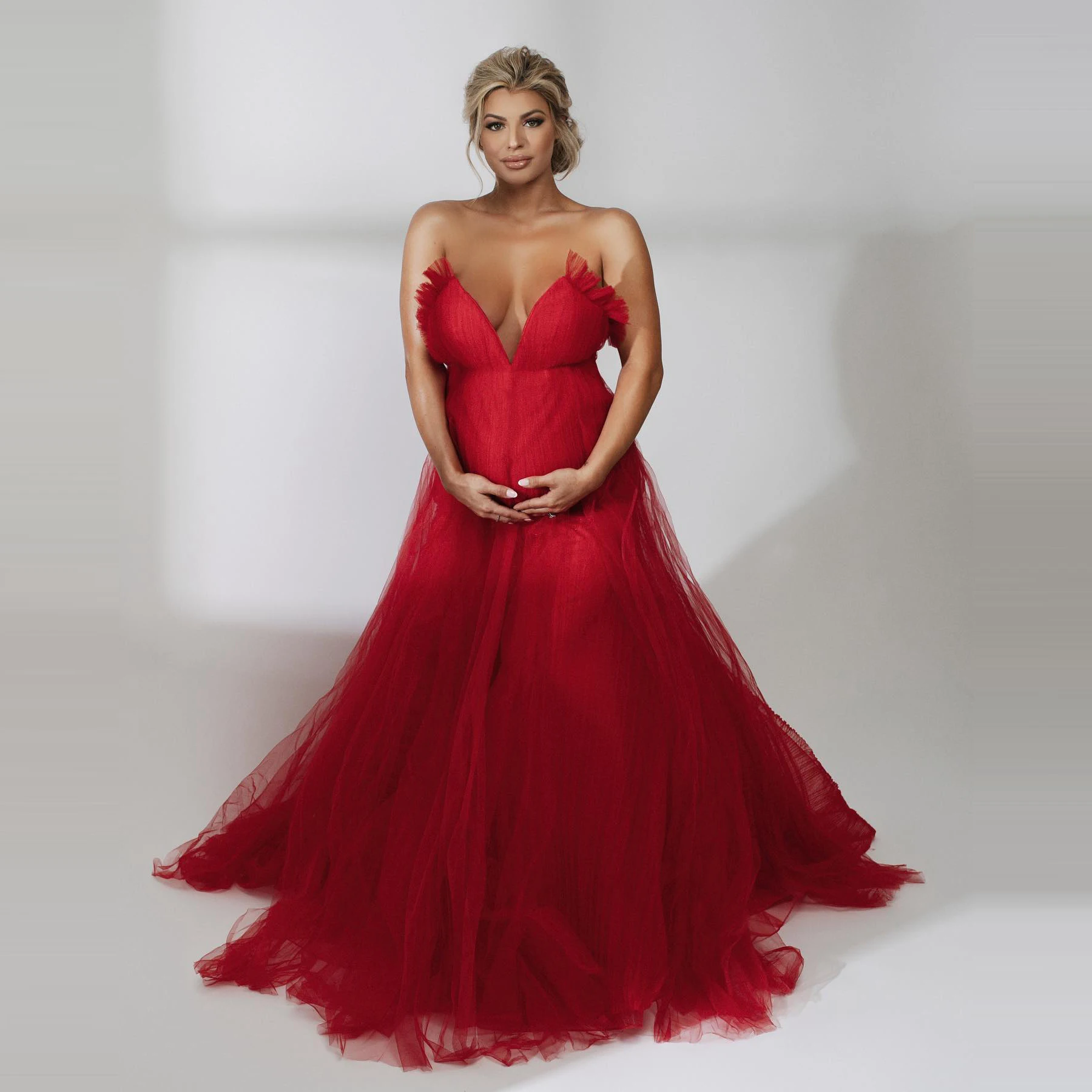 Elegant Red Tulle Pregnancy Dresses For Photo Shoot Strapless V Neck With Train Baby Showers Evening Gowns Maternity Dress
Elegant Red Tulle Pregnancy Dresses For Photo Shoot Strapless V Neck With Train Baby Showers Evening Gowns Maternity Dress