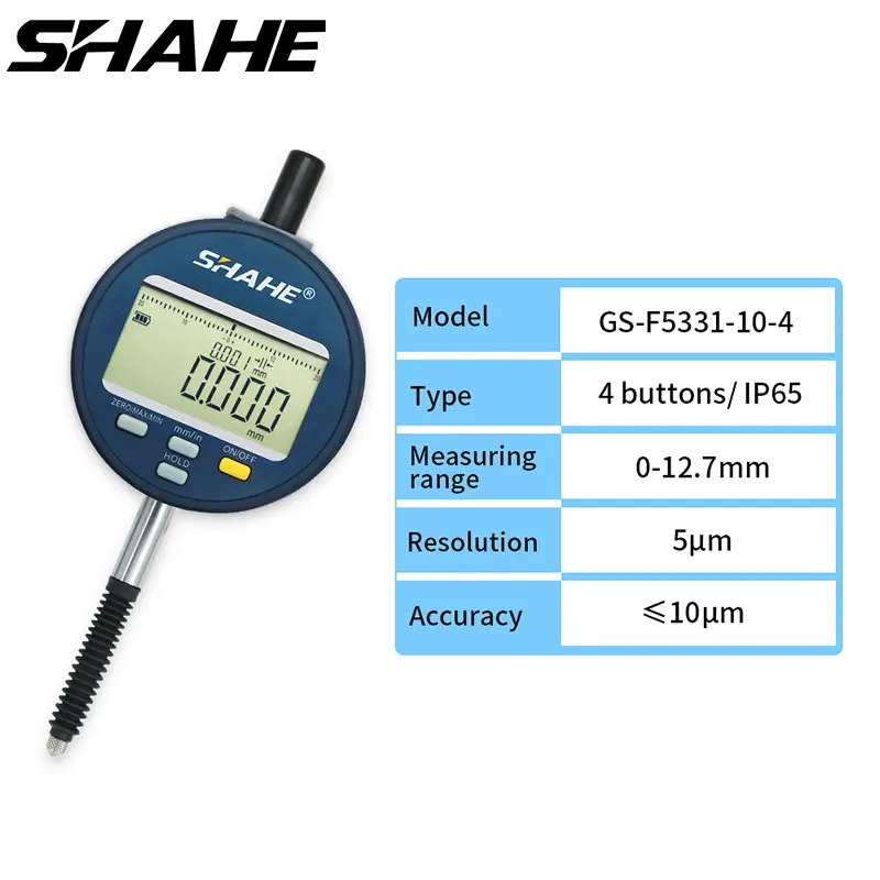 SHAHE IP65 Waterproof And Dustproof Digital Dial Indicator 0.5''/12.7mm With High Resolution 5μm Precision Dial Indicator Gauge
SHAHE IP65 Waterproof And Dustproof Digital Dial Indicator 0.5''/12.7mm With High Resolution 5μm Precision Dial Indicator Gauge