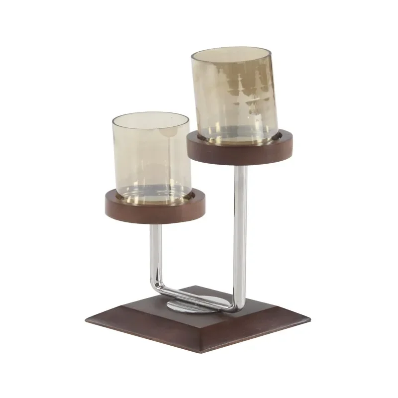 Stunning 17 x 9 Inch Two-Light Candle Holder - Wood, Stainless Steel, and Glass, Perfect for Home Décor & Gifting.
Stunning 17 x 9 Inch Two-Light Candle Holder - Wood, Stainless Steel, and Glass, Perfect for Home Décor & Gifting.