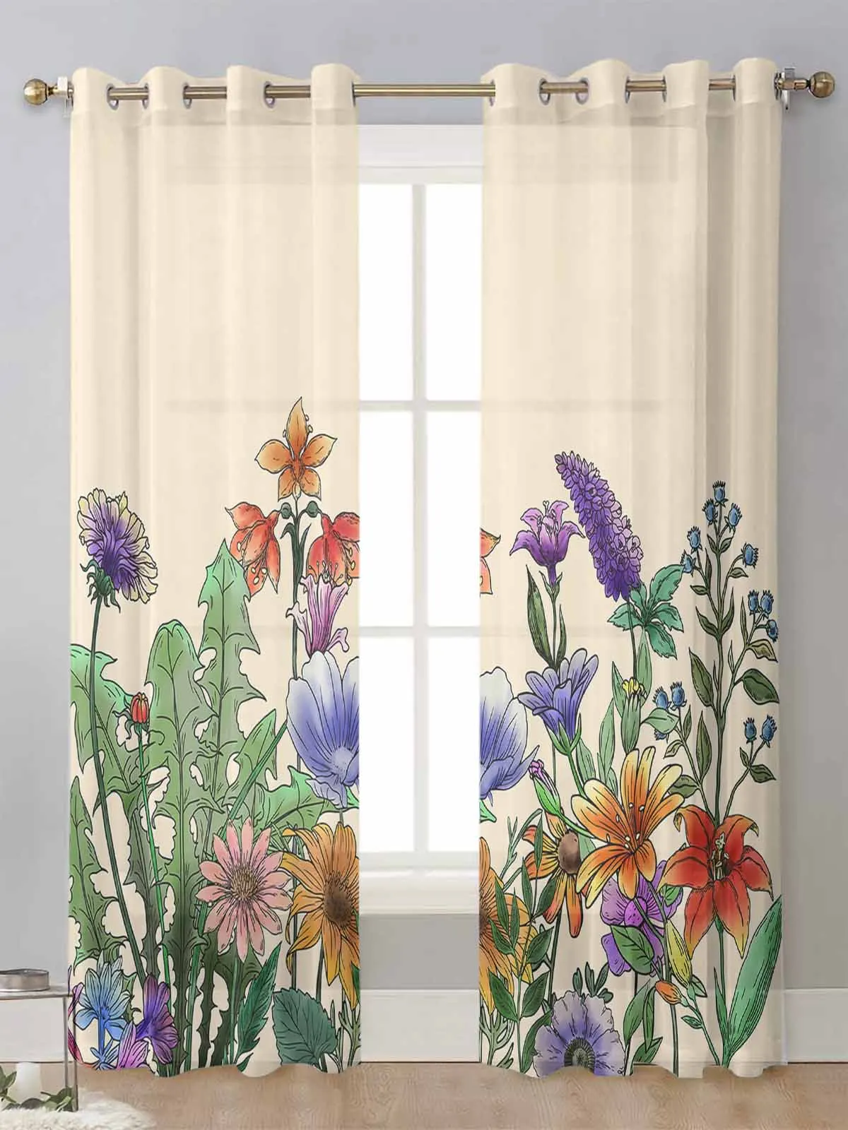 

Plant Flower Petunia Lavender Sheer Curtains For Living Room Window Transparent Voile Tulle Curtain Cortinas Drapes Home Decor