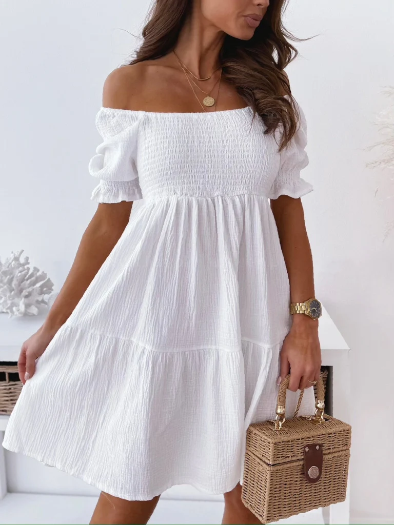 Women Backless Sexy Dress Summer Fashion Lady Slash Neck White Puff Sleeve Big Swing Party Beach Dresses Party Casual Robe Femme
Women Backless Sexy Dress Summer Fashion Lady Slash Neck White Puff Sleeve Big Swing Party Beach Dresses Party Casual Robe Femme