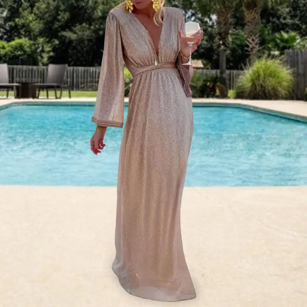 Evening Dress Women 2022 Deep V Neck Long Sleeve Waist Tight High-Waist Floor-Length Party Dress Shiny Sequins Mesh Maxi Dress
Evening Dress Women 2022 Deep V Neck Long Sleeve Waist Tight High-Waist Floor-Length Party Dress Shiny Sequins Mesh Maxi Dress