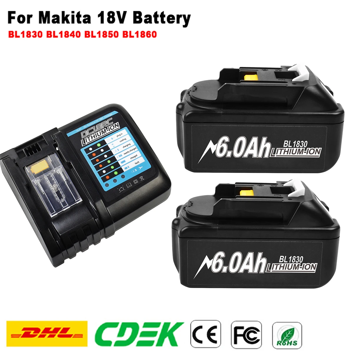 18V 6000mAh Power Tools Rechargeable Battery For Makita 18V for makita BL1830 BL1840 BL1850 BL1860 BL1860B Battery and charger
18V 6000mAh Power Tools Rechargeable Battery For Makita 18V for makita BL1830 BL1840 BL1850 BL1860 BL1860B Battery and charger