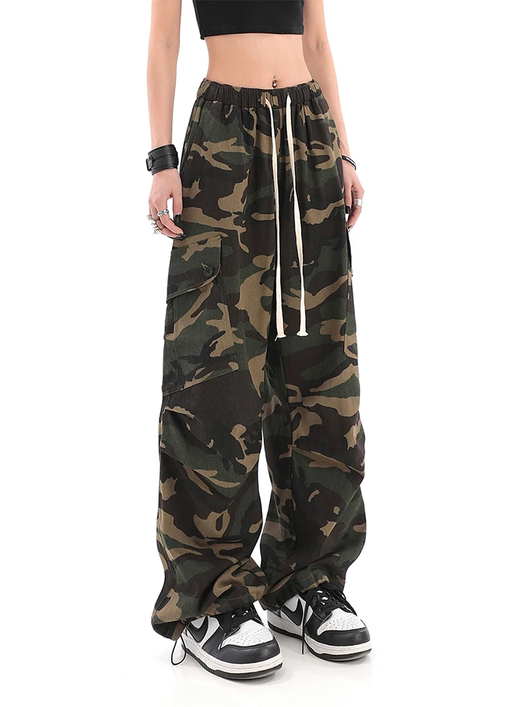 Elastic High Waist Women Baggy Camouflage Trousers Baggy Straight Wide Leg Tie Up Pants Female Harajuku Streetwear Hip Pop Chic
Elastic High Waist Women Baggy Camouflage Trousers Baggy Straight Wide Leg Tie Up Pants Female Harajuku Streetwear Hip Pop Chic