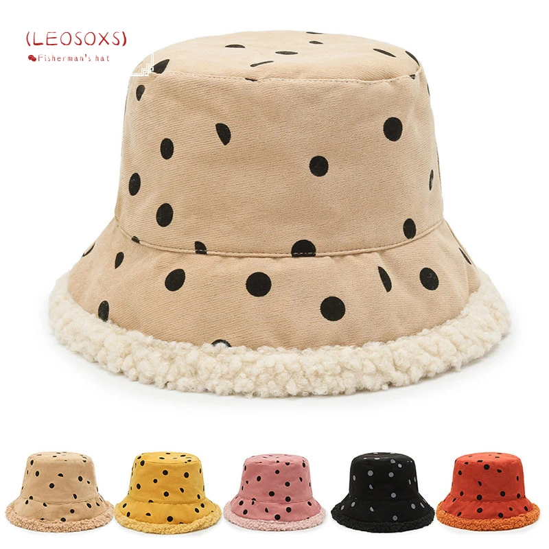 Lamb Wool Bucket Hat Polka Dot Print Winter Warm Hats For Women Soft Thick Panama Fisherman Caps Outdoor Sunscreen Sun Cap
Lamb Wool Bucket Hat Polka Dot Print Winter Warm Hats For Women Soft Thick Panama Fisherman Caps Outdoor Sunscreen Sun Cap