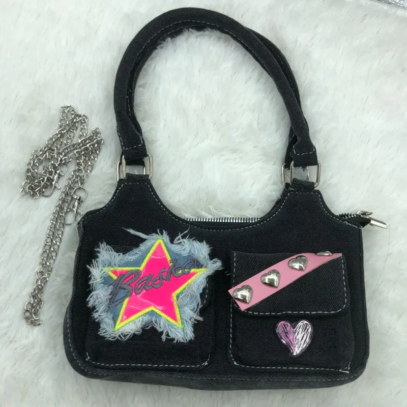 American Retro Trend Women Denim Shoulder Bags Y2k Aesthetic Gothic Love Double Pocket Vintage Crossbody Bag Pink Star Bag
American Retro Trend Women Denim Shoulder Bags Y2k Aesthetic Gothic Love Double Pocket Vintage Crossbody Bag Pink Star Bag