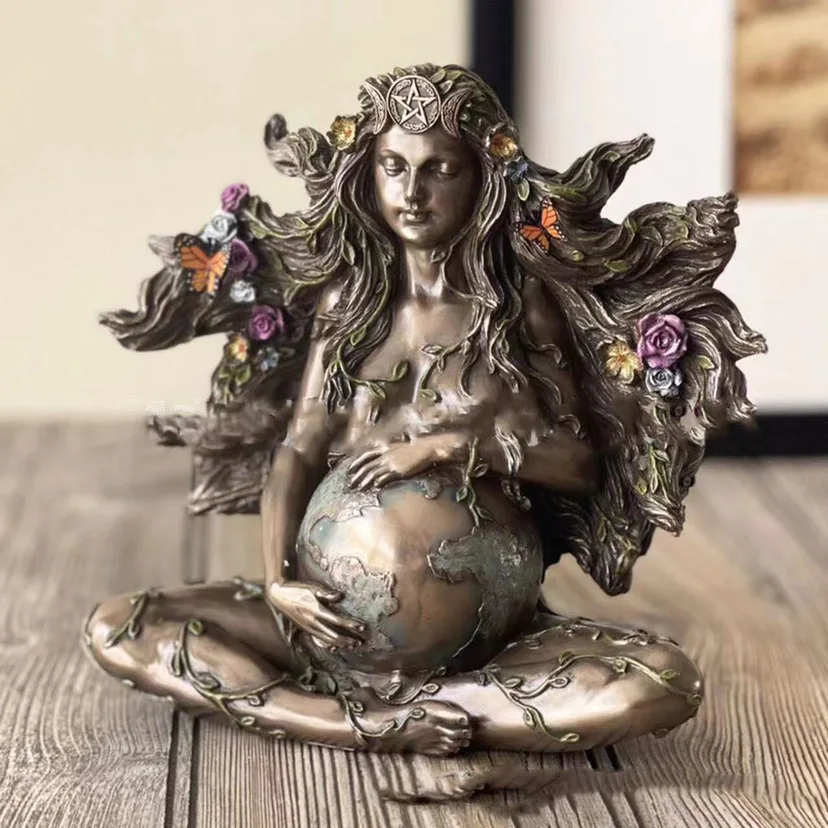 

Mother Earth Statue Gaia Fairy with Butterfly Decorative Buddha Figurine Goddess Healing Chakra Meditation Mythic