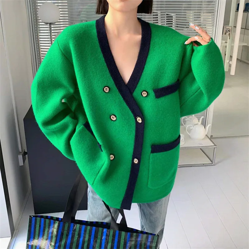 Autumn Winter New V-Neck Versatile Knitted Women Cardigan Loose Mid Length Female Sweater Coat
Autumn Winter New V-Neck Versatile Knitted Women Cardigan Loose Mid Length Female Sweater Coat