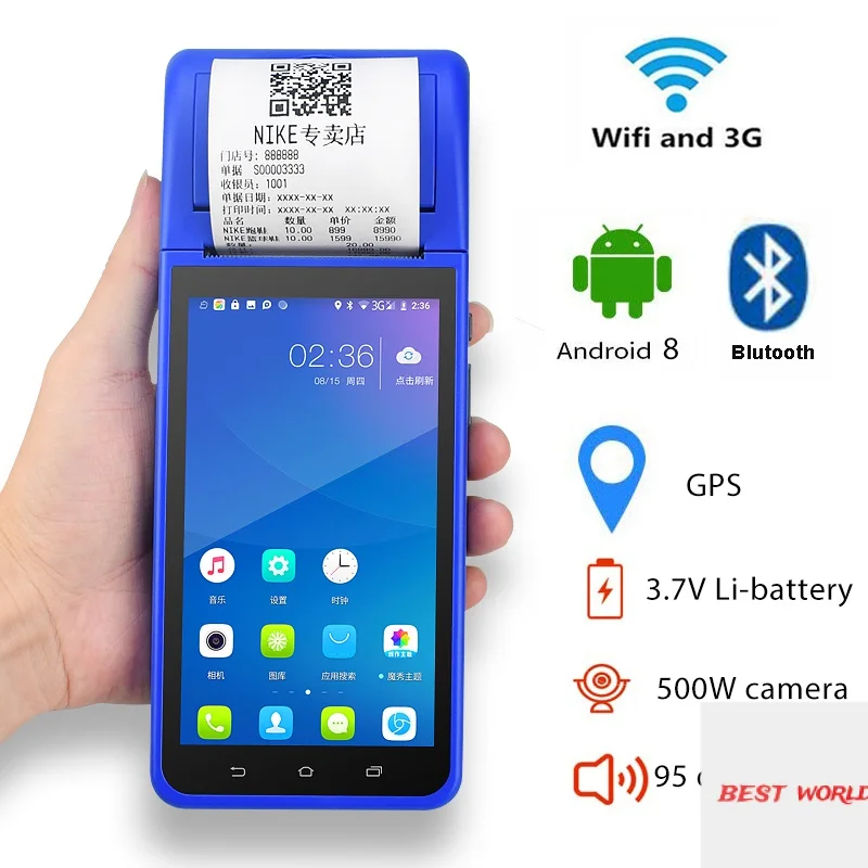 PDA Terminal POS Printer Android NFC Touch Screen Wifi Bluetooth Mobile Printer 58mm GPRS POS Machine USB SIM portable wireless
PDA Terminal POS Printer Android NFC Touch Screen Wifi Bluetooth Mobile Printer 58mm GPRS POS Machine USB SIM portable wireless