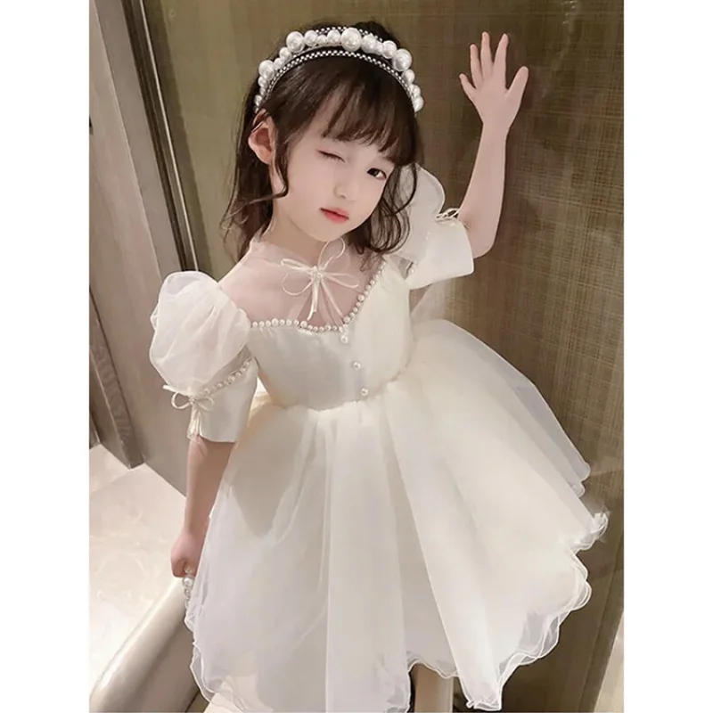 

Summer girl dresses 2023 Pearl princess dress 1-16years girl elegant formal occasion Luxury Prom Party Dress New Kid Dressess