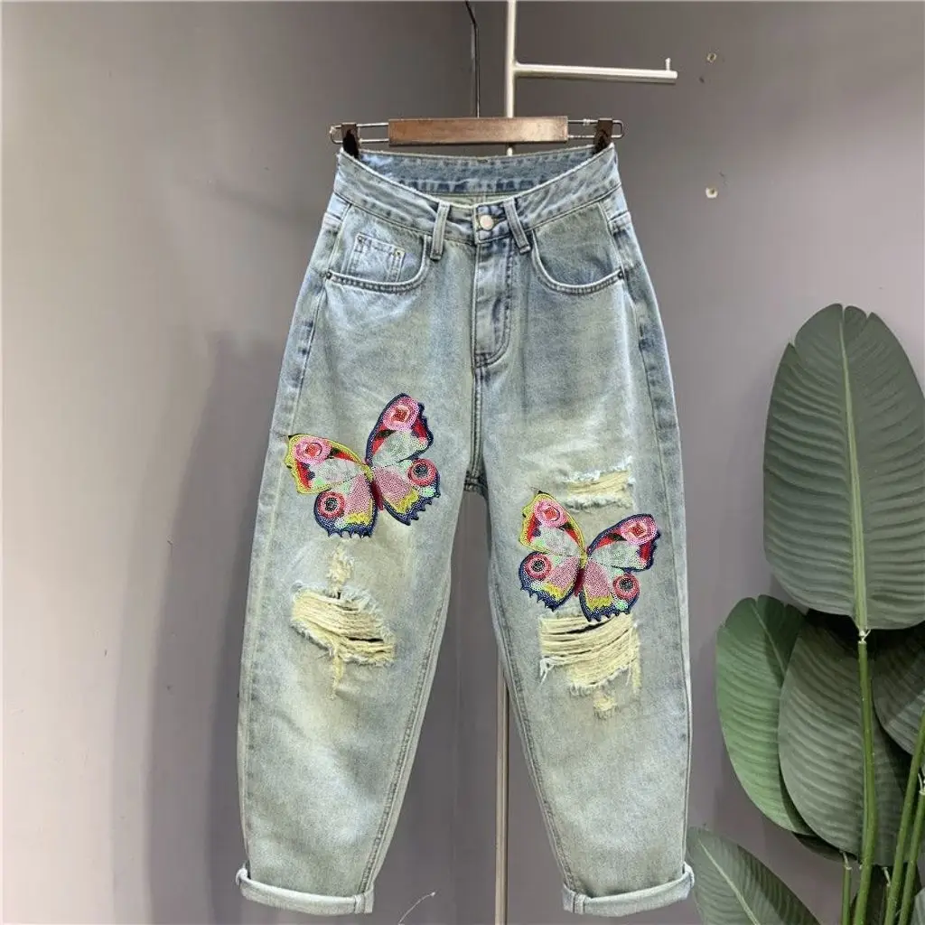 Woman Summer Fashion Printed Butterfly Jeans Harem Pants 2023 New Loose Denim Elastic Waist Vintage Ankle-length Pants B13
Woman Summer Fashion Printed Butterfly Jeans Harem Pants 2023 New Loose Denim Elastic Waist Vintage Ankle-length Pants B13
