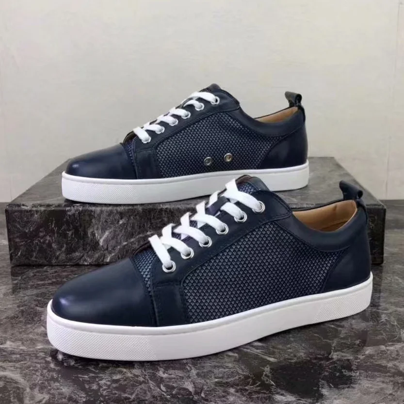 

Luxe lente zwart mesh ademend leer platte bodem casual schoenen rode bodem lage top heren linker schoenen dames sportschoenen