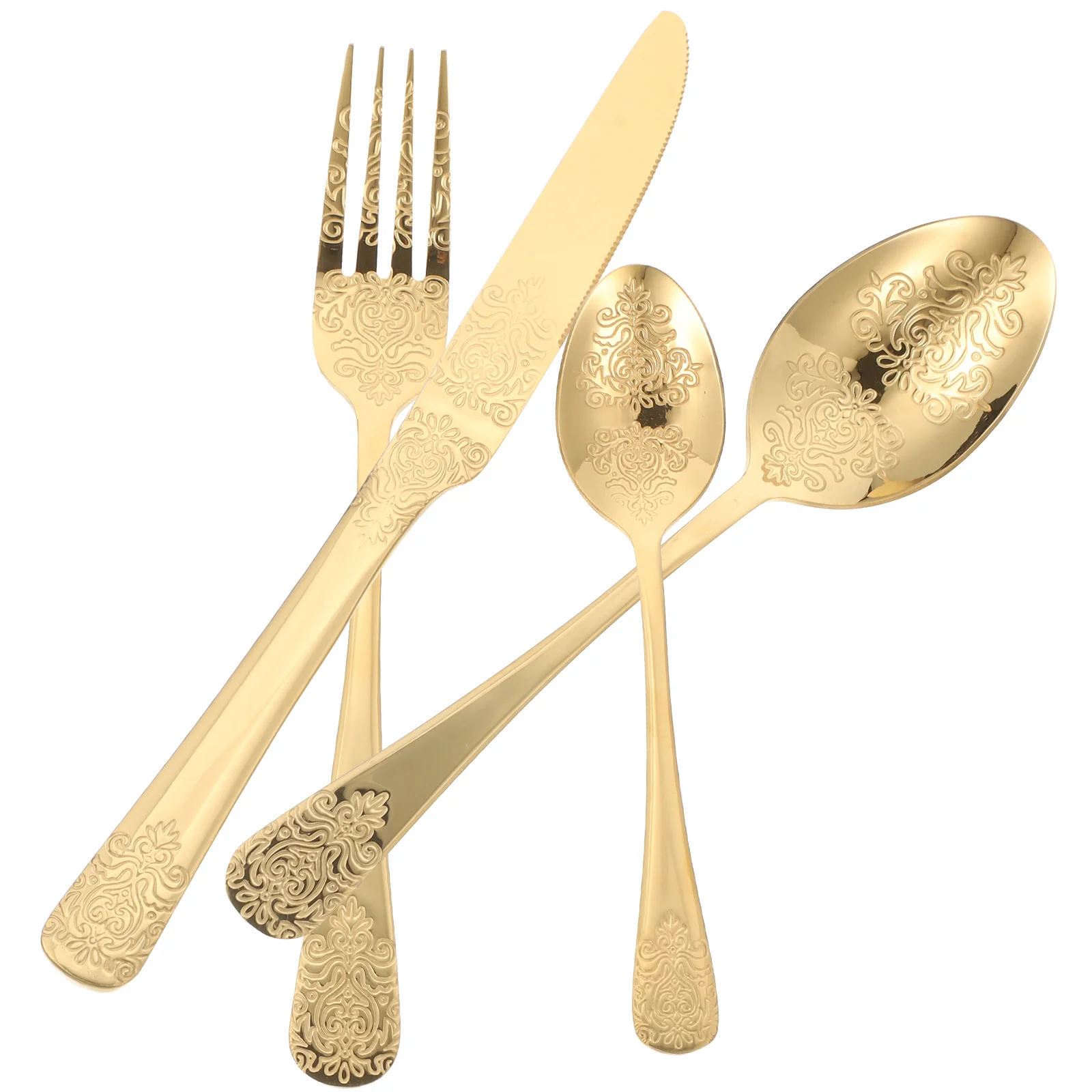 

Set Spoon Gold Flatware Utensils Fork Salad Serving Tableware Wedding Dessert Butter Steel Cutlery Golden Silverware Stainless