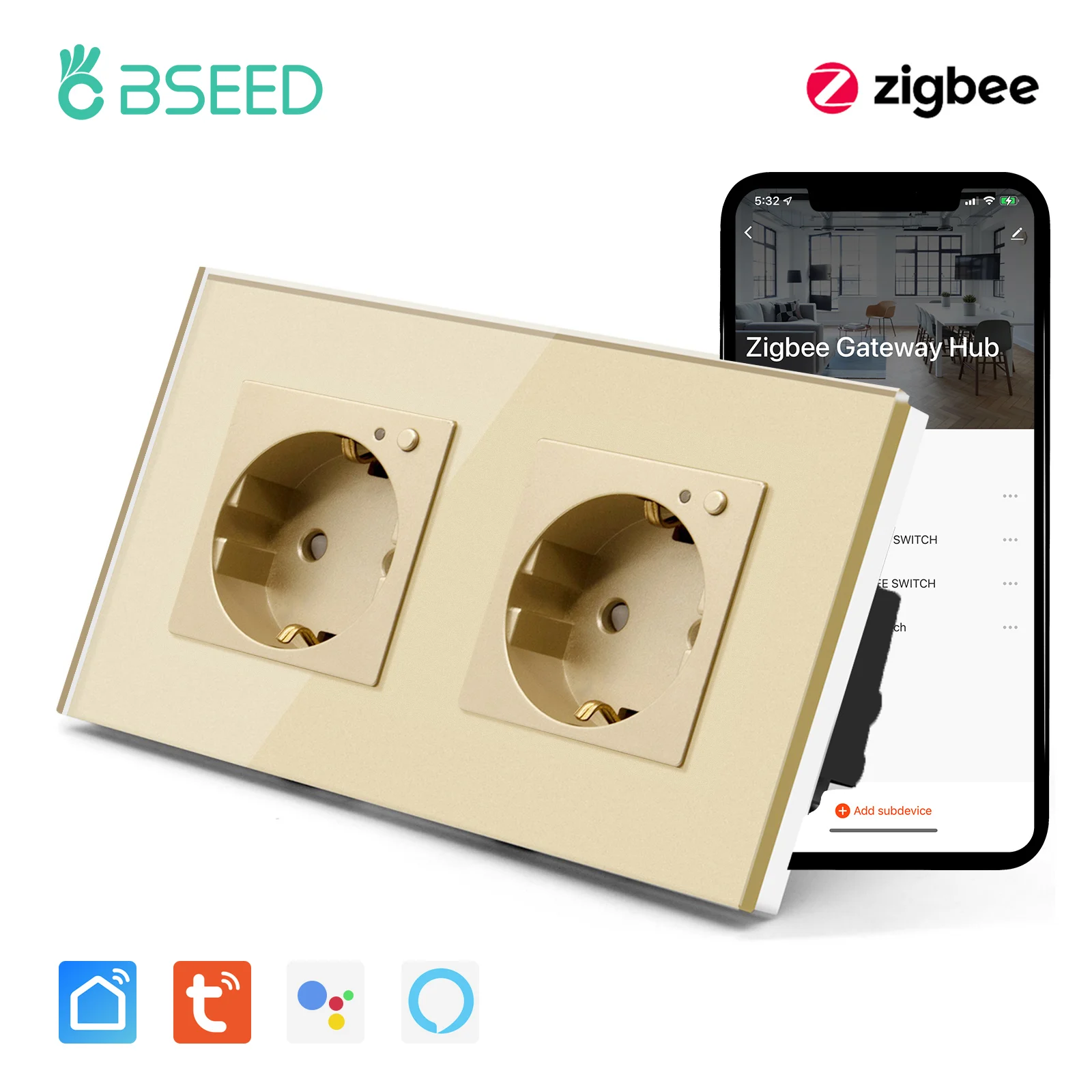 BSEED Single ZigBee Wall Sockets Double Power Smart Sockets Google Smart Life App Control Alexa Triple Sockets EU Standard
BSEED Single ZigBee Wall Sockets Double Power Smart Sockets Google Smart Life App Control Alexa Triple Sockets EU Standard