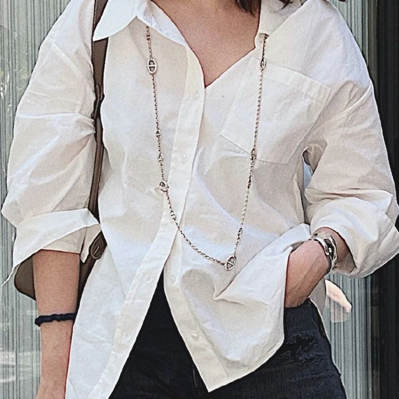 Women's Cotton Blouse Turn-down Collar Solid Color Simple Chemise Long Sleeve Female Loose shirt tops
Women's Cotton Blouse Turn-down Collar Solid Color Simple Chemise Long Sleeve Female Loose shirt tops