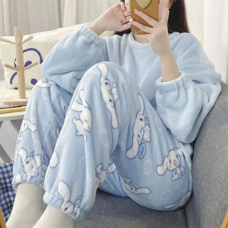 Sanrio аниме Cinnamoroll Женский комплект домашней одежды с круглым вырезом красивый вид