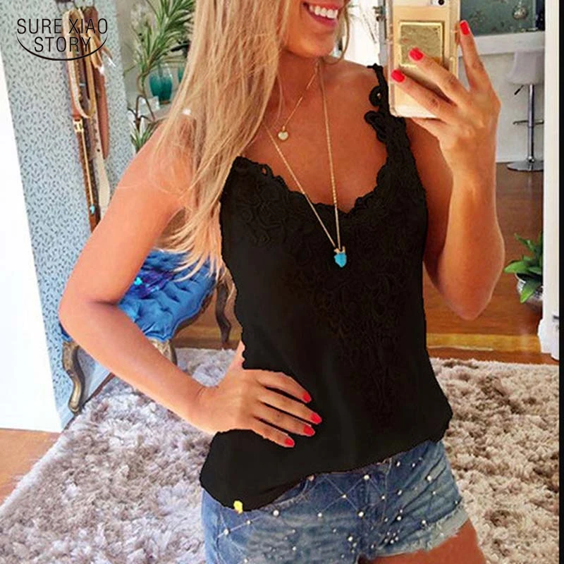 Summer Sleeveless Blouse Women Clothing Casual Solid Lace Stitching Vest Elegant Tank Top V-neck Loose Sexy Camis Blusas 19412
Summer Sleeveless Blouse Women Clothing Casual Solid Lace Stitching Vest Elegant Tank Top V-neck Loose Sexy Camis Blusas 19412