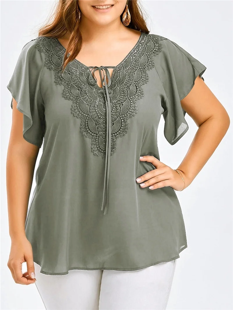 Plus size Short 5XL Women Sleeve Clothing T-Shirts Chiffon Summer Pullovers Tops Lace V-Neck Fashion Blue T-Shirt Female Tees
Plus size Short 5XL Women Sleeve Clothing T-Shirts Chiffon Summer Pullovers Tops Lace V-Neck Fashion Blue T-Shirt Female Tees