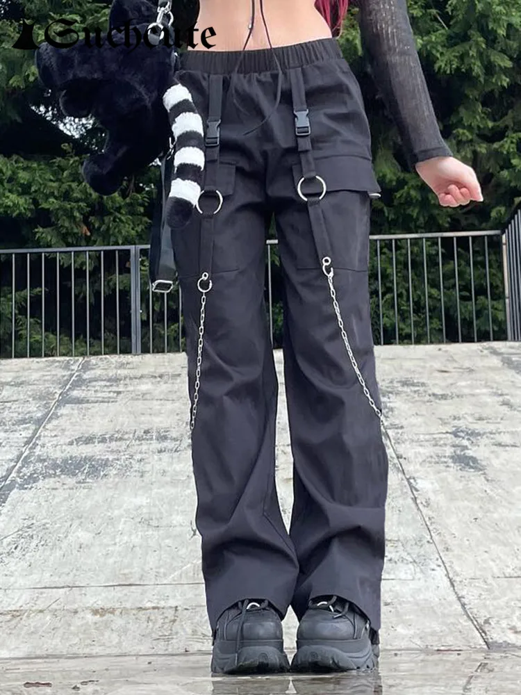 SUCHCUTE Gothic Chain Bandage Patchwork Women Straight Pants Punk Style Low Waist Retro Female Trousers Streetwear Black Pant
SUCHCUTE Gothic Chain Bandage Patchwork Women Straight Pants Punk Style Low Waist Retro Female Trousers Streetwear Black Pant