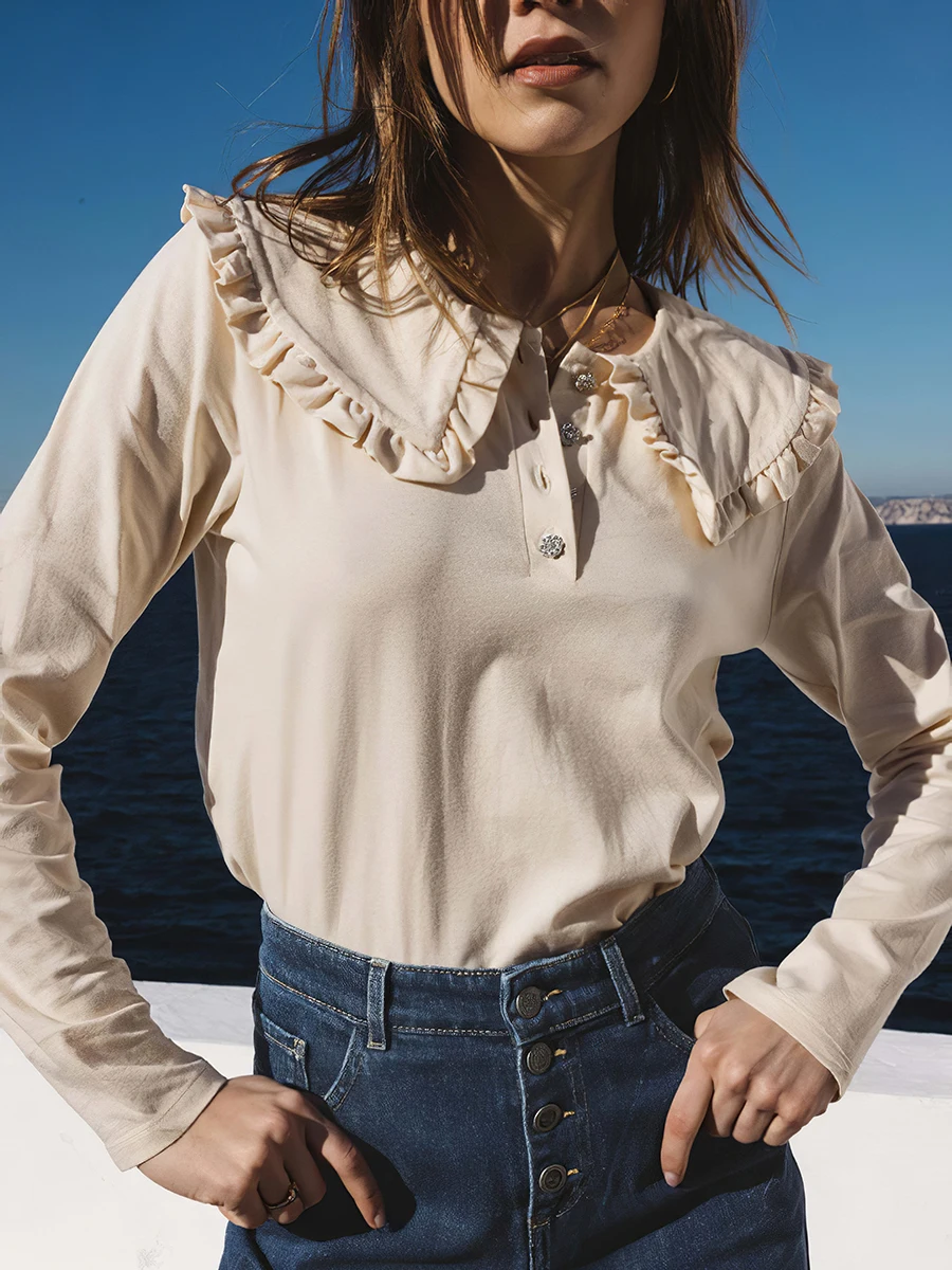 Vintage Ruffles Shirt Woman Spring Autumn Long Sleeve Peter Pan Collar Slim Blouses Female Elegant Casual Chic Chemises Hauts
Vintage Ruffles Shirt Woman Spring Autumn Long Sleeve Peter Pan Collar Slim Blouses Female Elegant Casual Chic Chemises Hauts