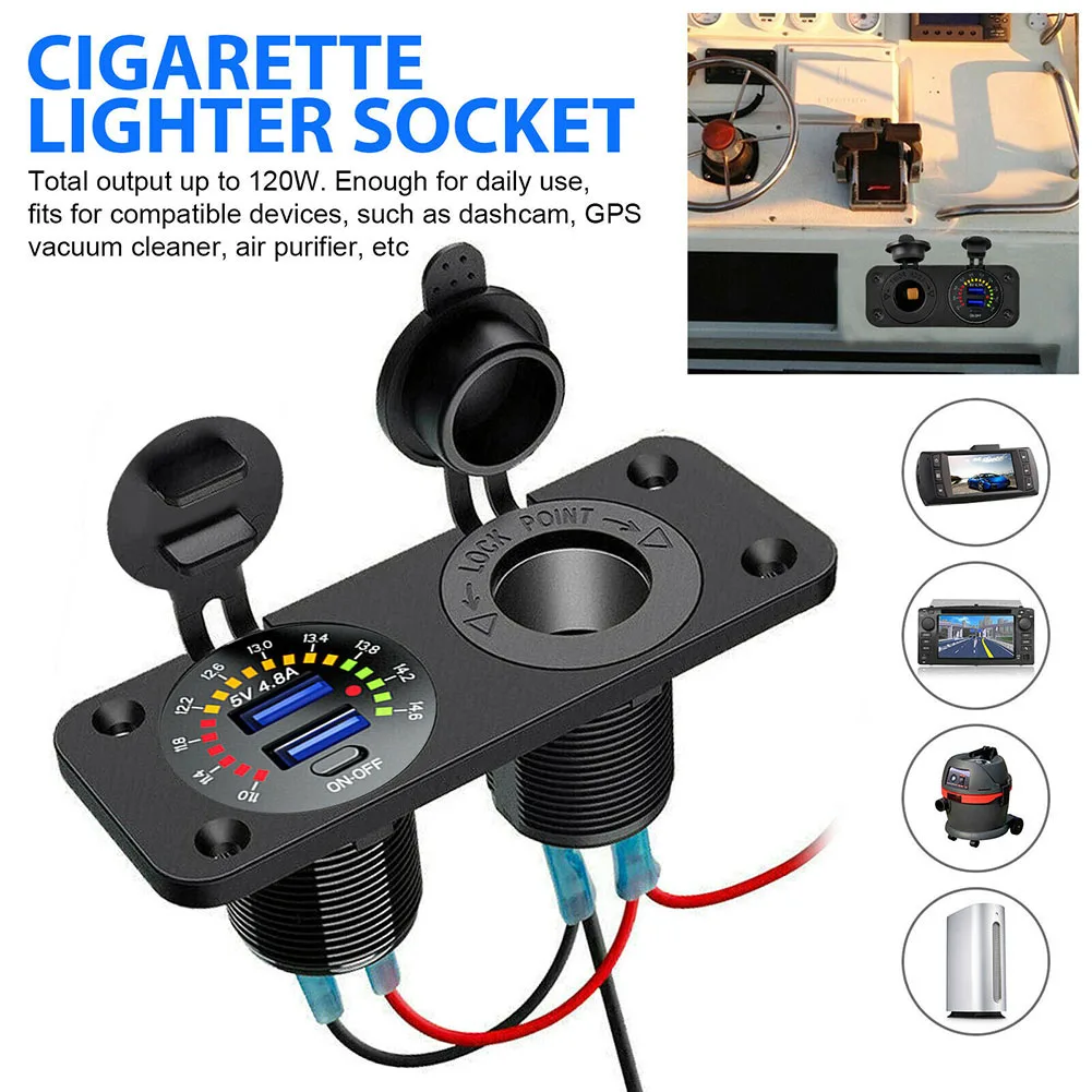 12V/24V Dual USB Car Fast Charger Socket Power Outlet Voltmeter Boat Marine RV USB Charger Socket Cigaret Lighter Power 120W
12V/24V Dual USB Car Fast Charger Socket Power Outlet Voltmeter Boat Marine RV USB Charger Socket Cigaret Lighter Power 120W
