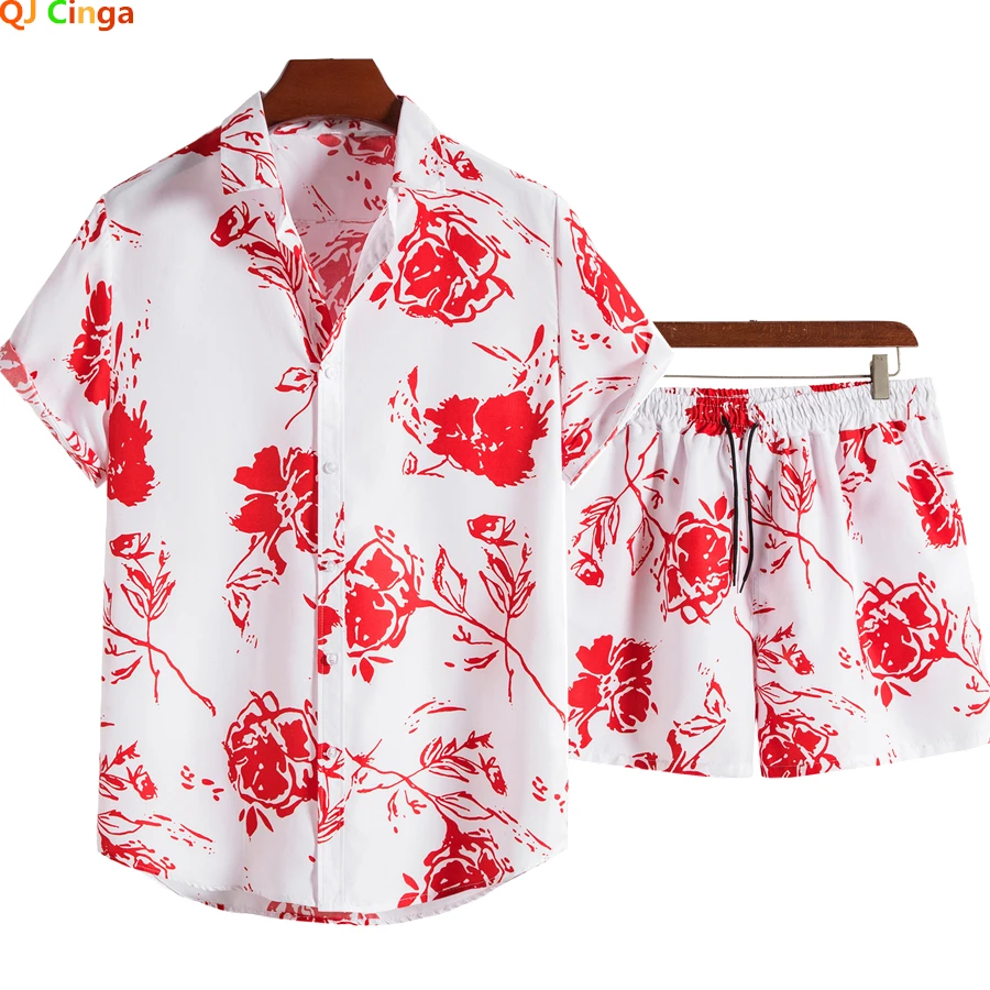Summer New Men's Short Sleeve Suit Red Printed Lapel Shirt and Lace-up Shorts Beach Holiday Casual Men Sets
Summer New Men's Short Sleeve Suit Red Printed Lapel Shirt and Lace-up Shorts Beach Holiday Casual Men Sets