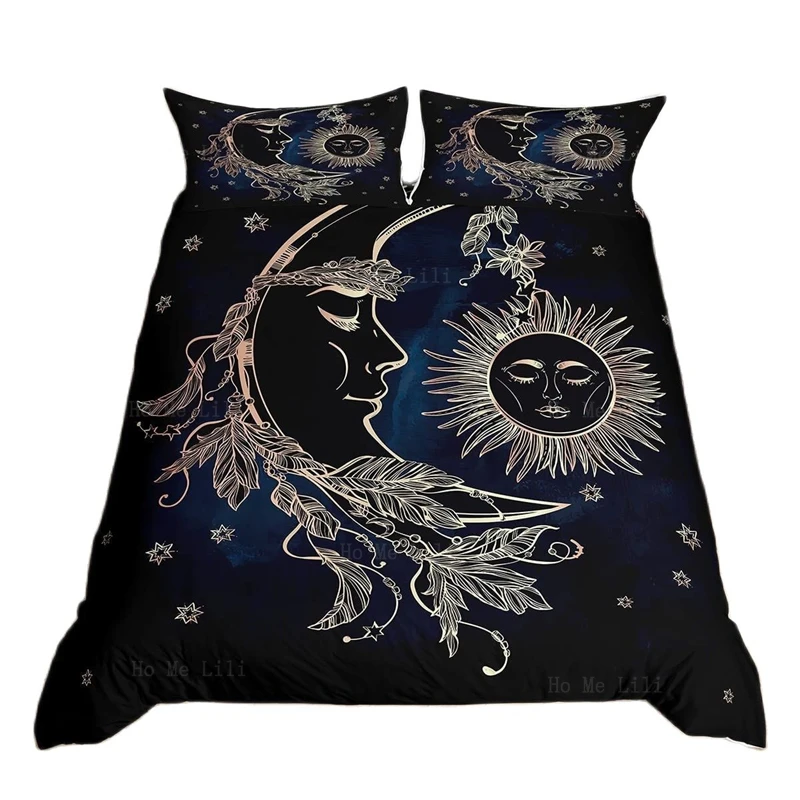 

Богемный комплект пододеяльников, двойной золотистый милый солнце и луна, готический оккультный Черный кот, уникальный стиль сфинкса, потр...