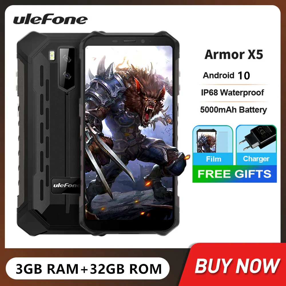 

Ulefone Armor X5 IP68/IP69K Rugged Smartphones Android 10 Octa Core 3GB+32GB 5000mAh 13MP Camera 5.5Inch 4G LTE Mobile Phone NFC