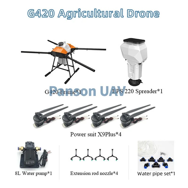 

EFT New G420 4 Axis 20L 20KG Agricultural Spray Drone Frame Kit Hobbywing 8L Pump X9 Plus drone Agriculture Spraying