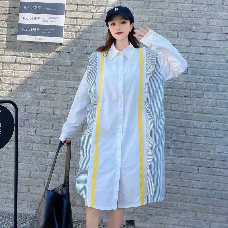 Women Black Striped Ruffles Big Size Shirt Dress New Lapel Long Sleeve Loose Fit Fashion Tide Spring Autumn
Women Black Striped Ruffles Big Size Shirt Dress New Lapel Long Sleeve Loose Fit Fashion Tide Spring Autumn