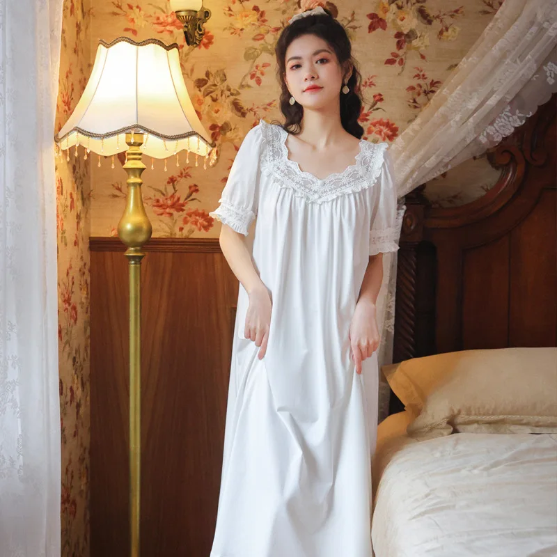 Short-Sleeved Nightdress Women's Summer Cotton Loose Large Size Long Retro Court Style Pajamas Princess Pijama Sexy Mujer
Short-Sleeved Nightdress Women's Summer Cotton Loose Large Size Long Retro Court Style Pajamas Princess Pijama Sexy Mujer