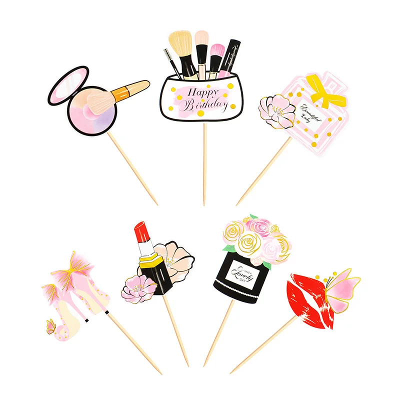 Perfume Lipstick Makeup brush Cake Toppers Happy Birthday DIY Cupcake Flags Flower Cake Baking Decor
Perfume Lipstick Makeup brush Cake Toppers Happy Birthday DIY Cupcake Flags Flower Cake Baking Decor
