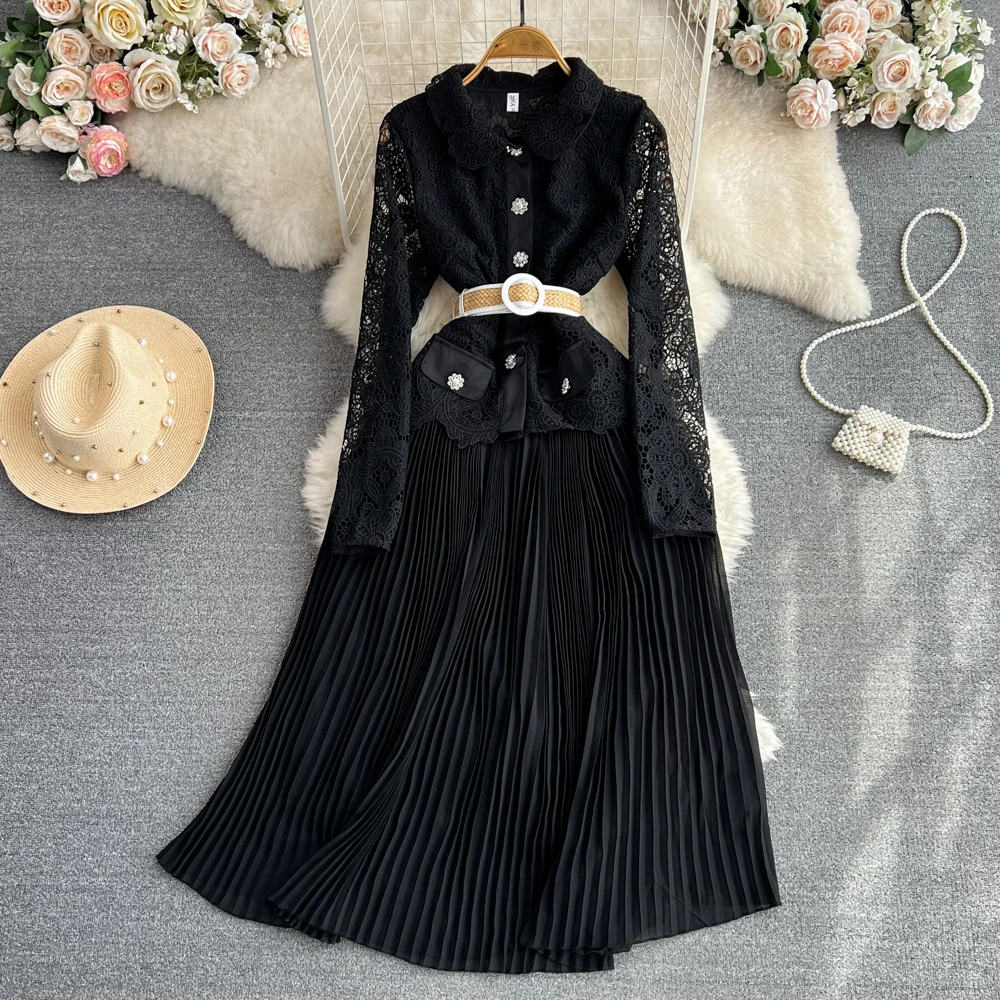 Retro White Lace Splicing Women Pleated Midi Dress 2023 New Arrival High Quality Fake Two Pieces Long-sleeved Chiffon Dress
Retro White Lace Splicing Women Pleated Midi Dress 2023 New Arrival High Quality Fake Two Pieces Long-sleeved Chiffon Dress