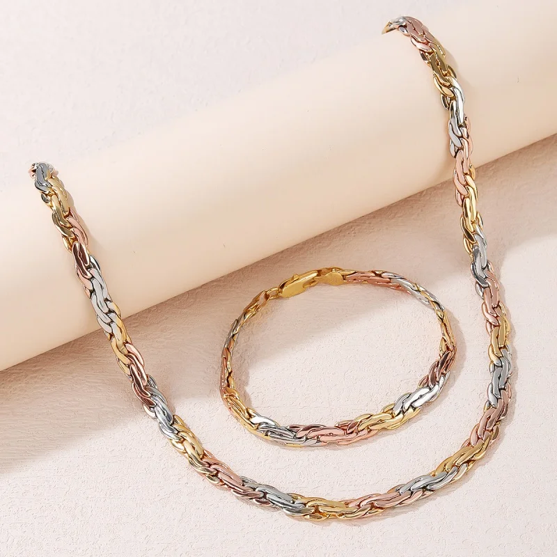 2023 Selead Design copper gold-plated tri-color chain necklace bracelet jewelry matching chain men's and women's jewelry gifts 
2023 Selead Design copper gold-plated tri-color chain necklace bracelet jewelry matching chain men's and women's jewelry gifts