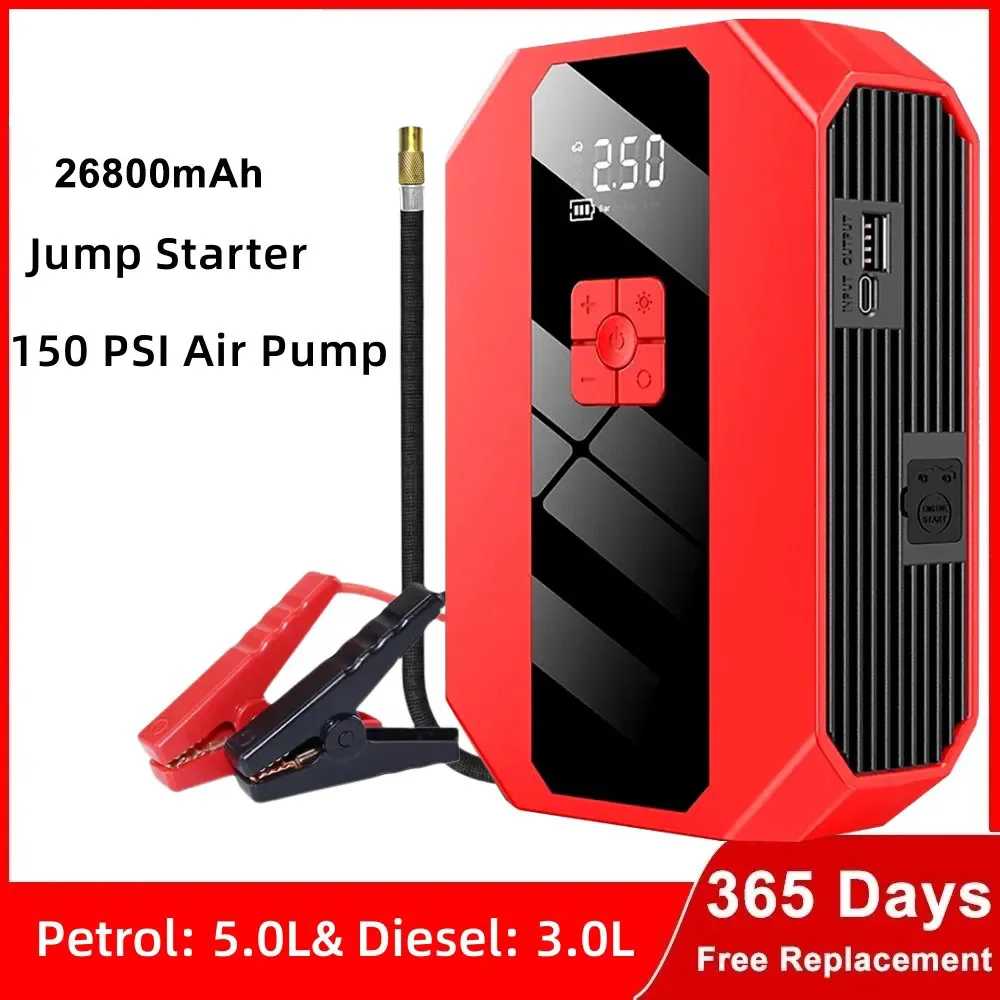 New 26800mAh Car Jump Starter 4 In 1 Pump Air Compressor 1200A Starting Device Power Bank 12V Digital Tire Inflator 150PSI
New 26800mAh Car Jump Starter 4 In 1 Pump Air Compressor 1200A Starting Device Power Bank 12V Digital Tire Inflator 150PSI