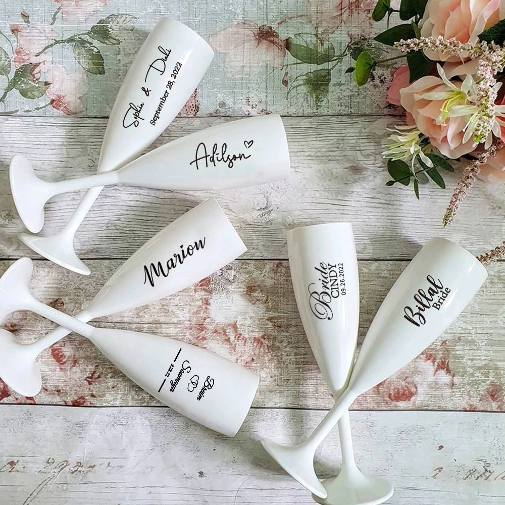 

Personalized Custom Bride Groom Name Wine Glass Reusable Wedding Party Champagne Flute Bridesmaid Creative Personalized Gift