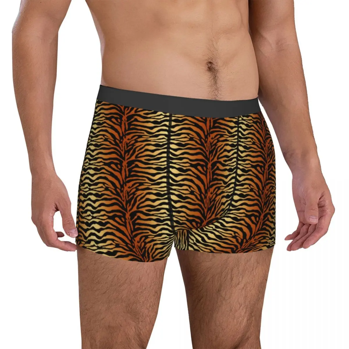 

Tiger Print Underwear Animal Black Stripes Pouch Trenky Boxershorts Customs Boxer Brief Sexy Man Underpants Plus Size