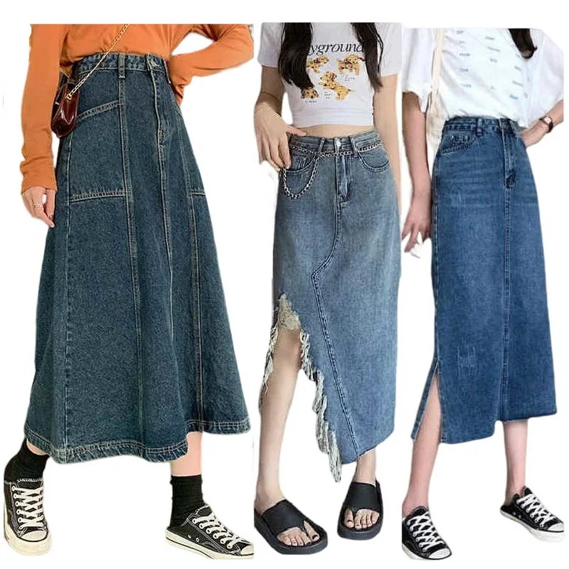 Multi-style Denim Skirts Raw Hem Jean Skirt Women's Streetwear Loose Skirt High Waist Knee Length Split Skirts
Multi-style Denim Skirts Raw Hem Jean Skirt Women's Streetwear Loose Skirt High Waist Knee Length Split Skirts