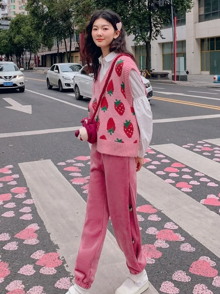Knitwear Classic Harajuku Soft Pink Simple Chic Casual Sweet Strawberry-print Women Sweater Streetwear Vests All-match
Knitwear Classic Harajuku Soft Pink Simple Chic Casual Sweet Strawberry-print Women Sweater Streetwear Vests All-match